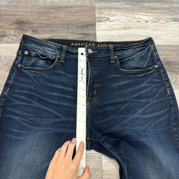 American‎ Eagle Dark Wash Faded Blue Mens 36x33 Original Tapered Denim Jeans EUC - Picture 10 of 13